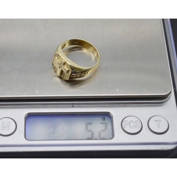 Real Solid 10K Yellow Gold Mens Cross Pink Ring with CZ 5.2 gr Ring ALL Sizes - Picture 5 of 6
